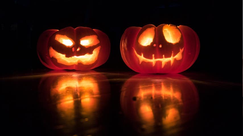 Image of 2 carved pumpkins, halloween themed, pumpkin carving, GoLocalise, spooky voices, voice overs