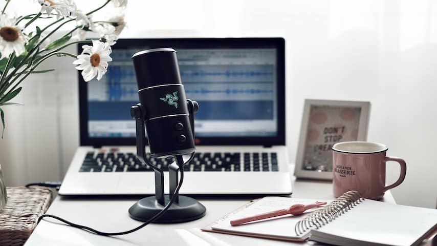 Picture of a microphone and a laptop, GoLocalise, Voice over jargon