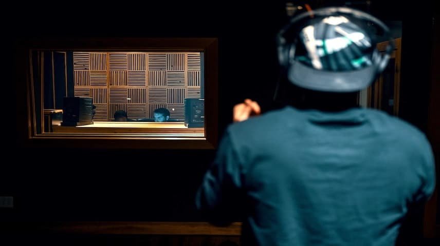 Man inside a recording studio to illustrate an article on tips for voice-over actors. Pexels license: https://www.pexels.com/photo/man-inside-the-recording-studio-3990847/