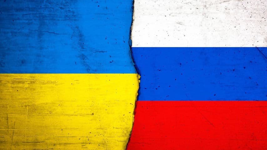 Is the Ukrainian Language Similar to Russian? Illustration of Ukrainian and Russian Flags by Bodkins18 at Pixabay. Pixabay License. https://pixabay.com/illustrations/ukraine-russia-ukrainian-flag-7052326/