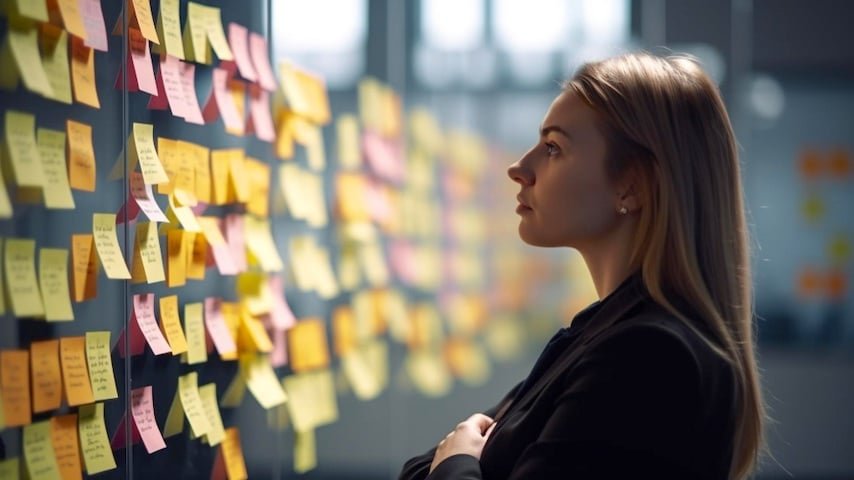 Transcreation. Photo of young businesswoman planning success holding adhesive note generated by AI. Image licence from FreePik: https://www.freepik.com/free-ai-image/young-businesswoman-planning-success-holding-adhesive-note-generated-by-ai_42292529.htm This image is being used to illustrate the article "Transcreation: Enhancing Brand Reach Globally."